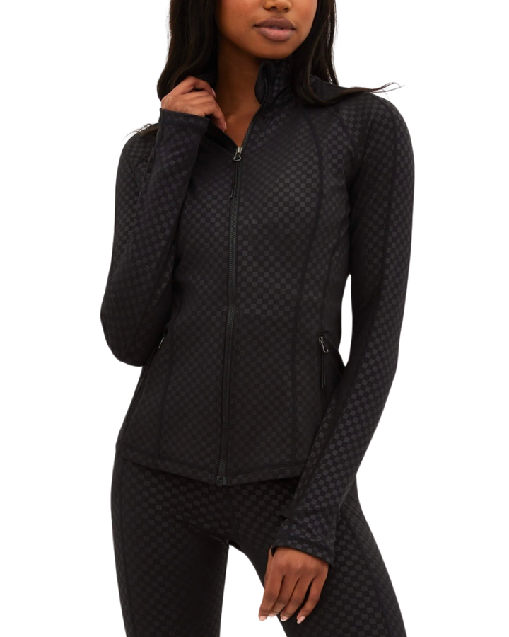 REINA RUNNING JACKET - BLACK EMBOSSED CHECK