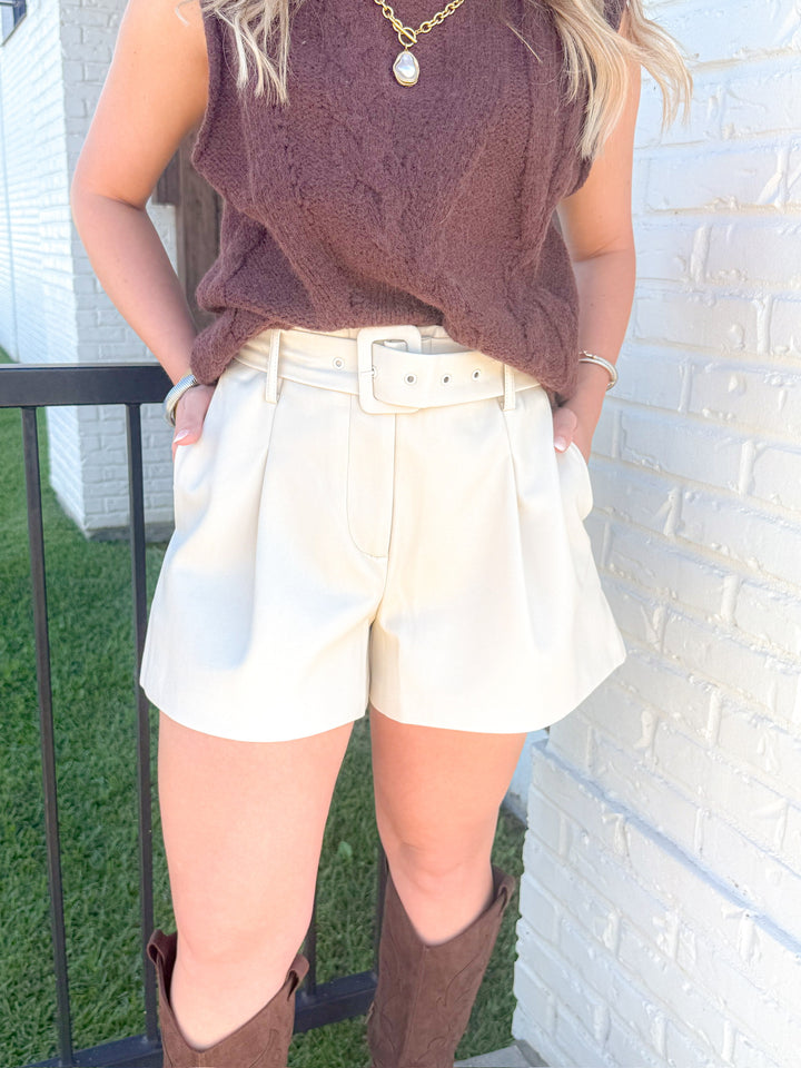 LUXE BELTED LEATHER SHORTS
