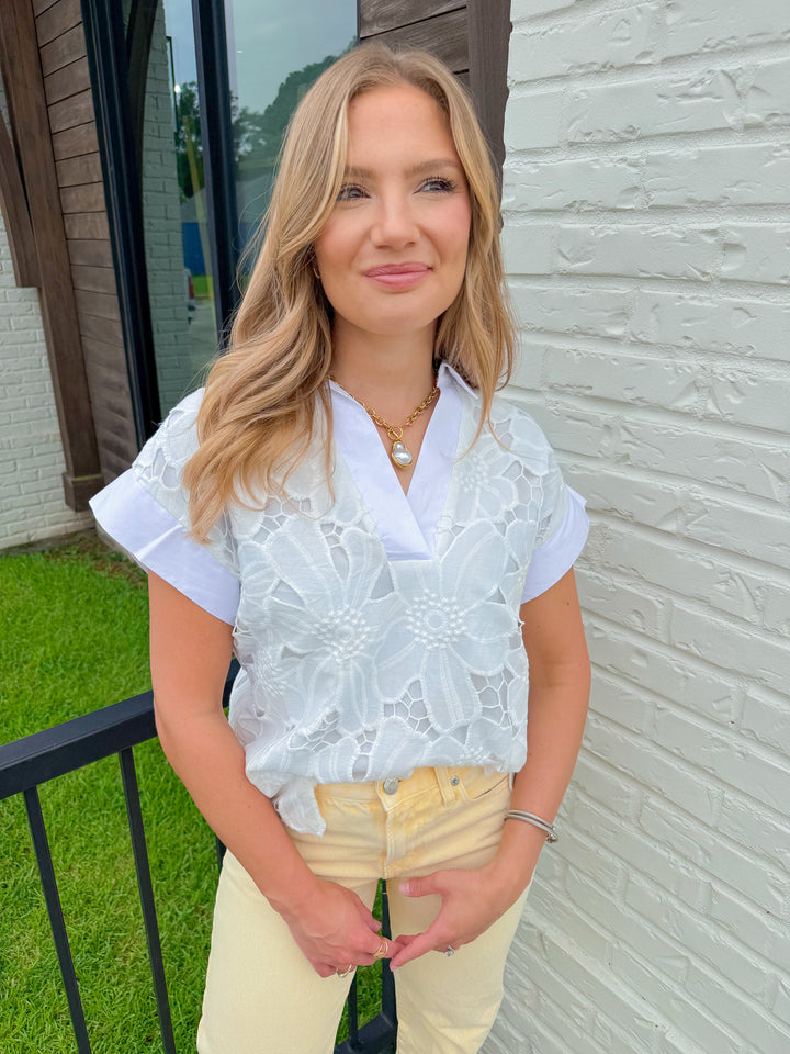 TIMELESS WHITE EYELET EMBROIDERED TOP