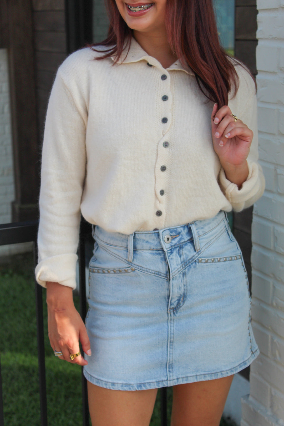 BECCA CREAM BUTTON UP CARDIGAN