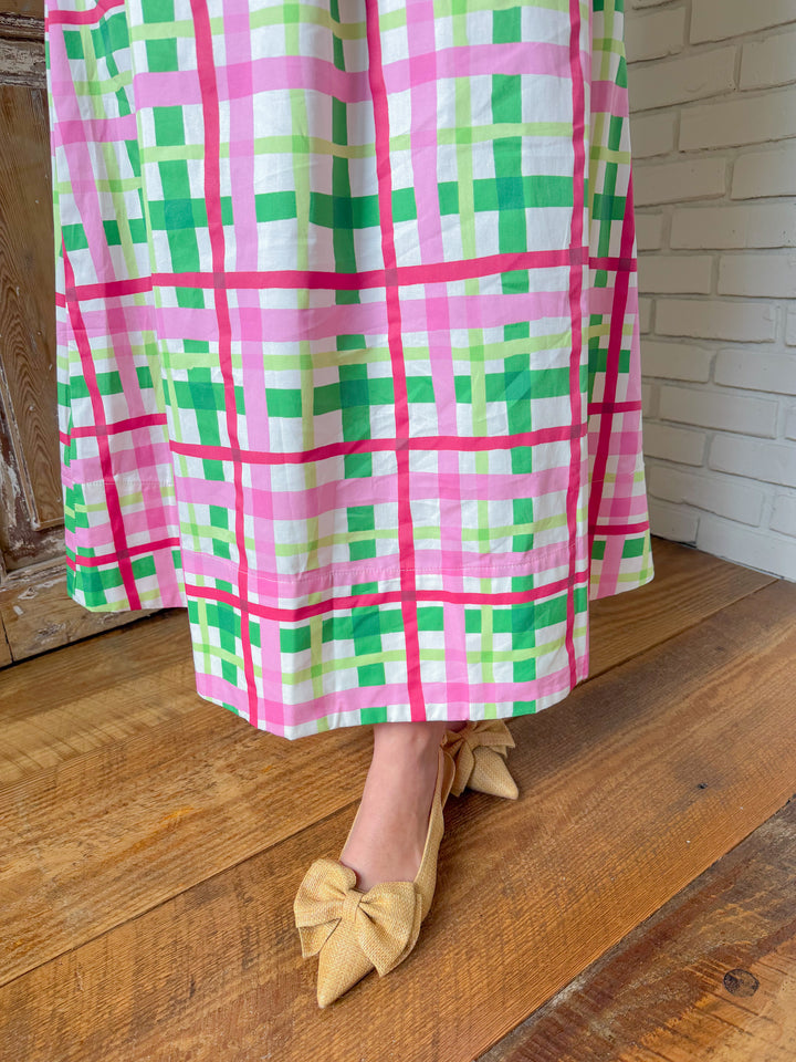 LIVE A LITTLE PLAID MIDI DRESS