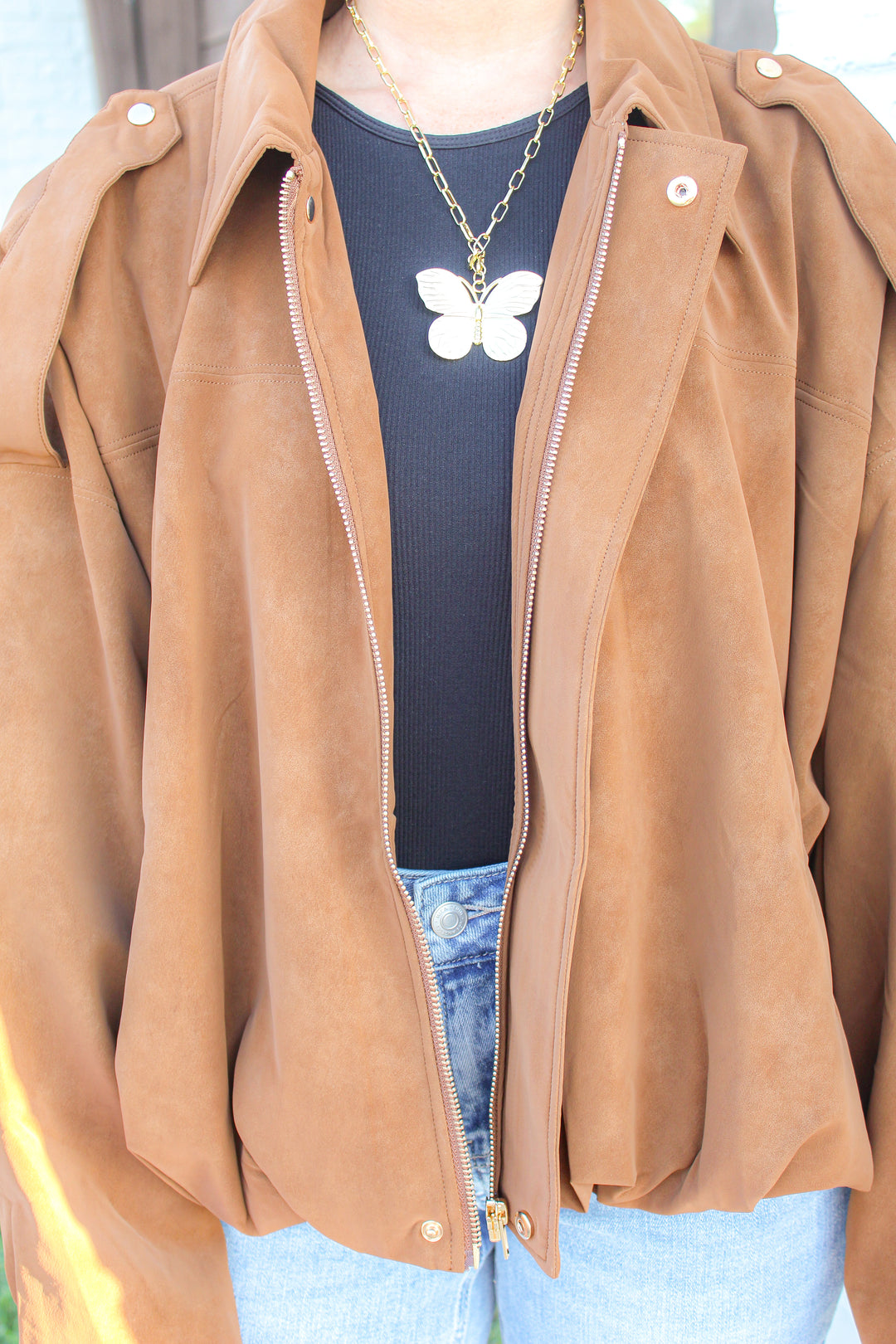 OUT AND ABOUT MOCHA BOMBER JACKET