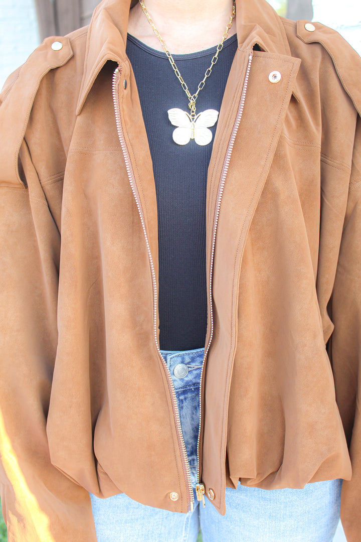 OUT AND ABOUT MOCHA BOMBER JACKET