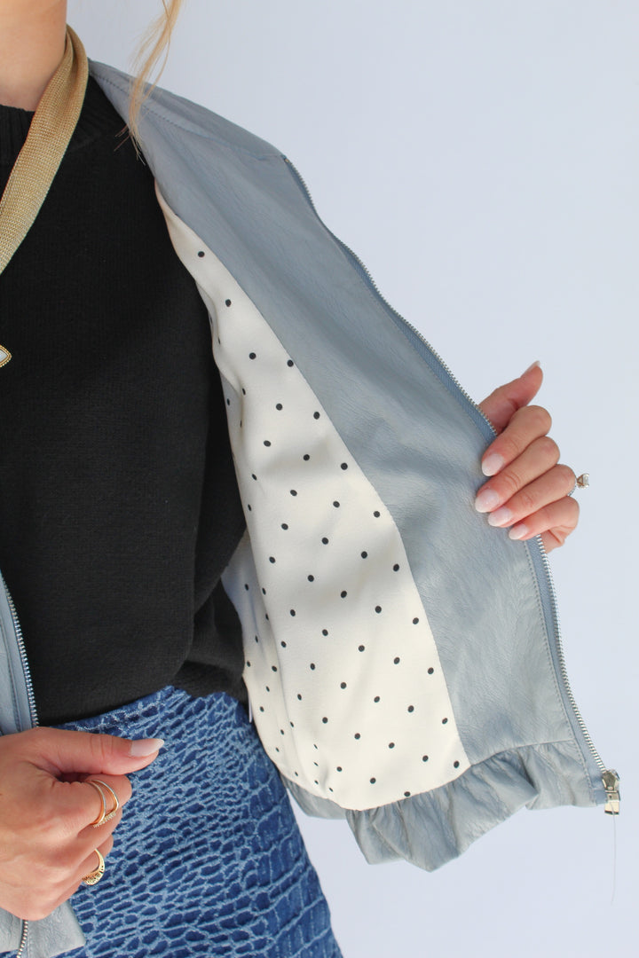 THE BLUE HAZE FAUX LEATHER ZIP UP JACKET