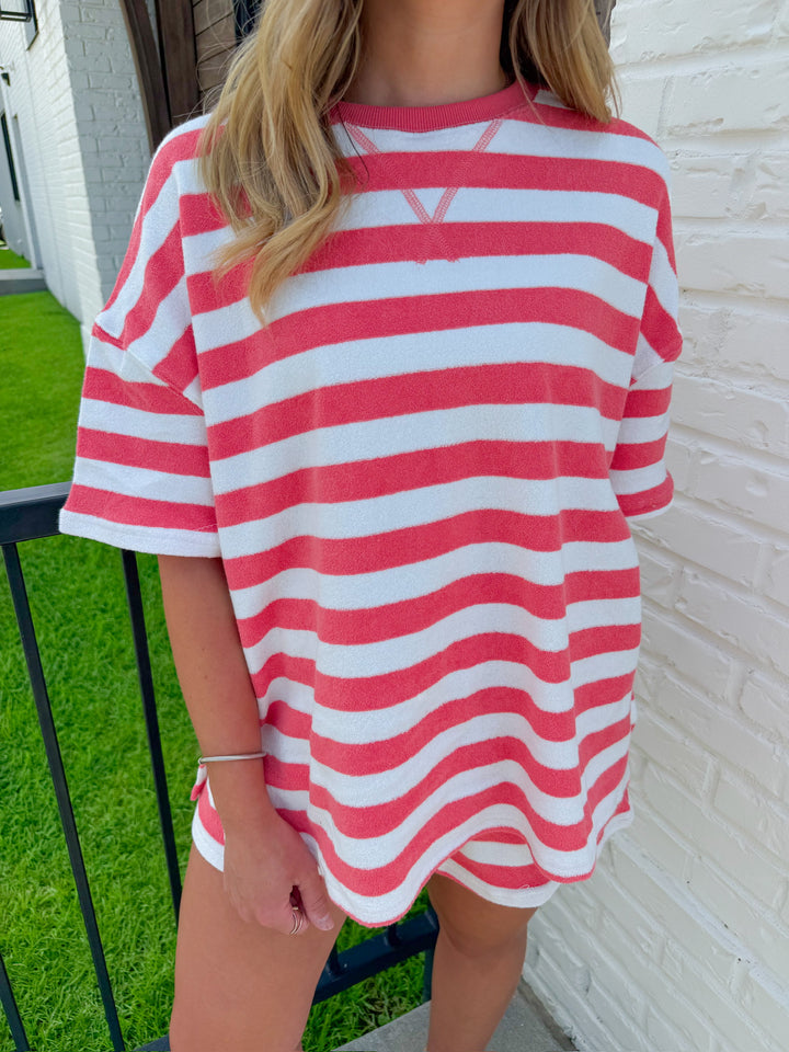 SET THE MOOD STRIPED TERRYCLOTH MATCHING SET TOP
