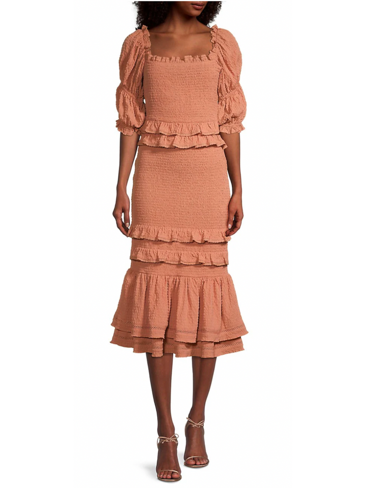 SEASHELL RUFFLE MIDI DRESS