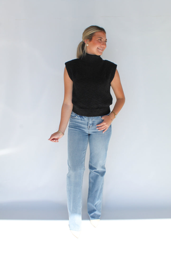 THE TATUM STRUCTURED CAP SLEEVE TURTLENECK TOP