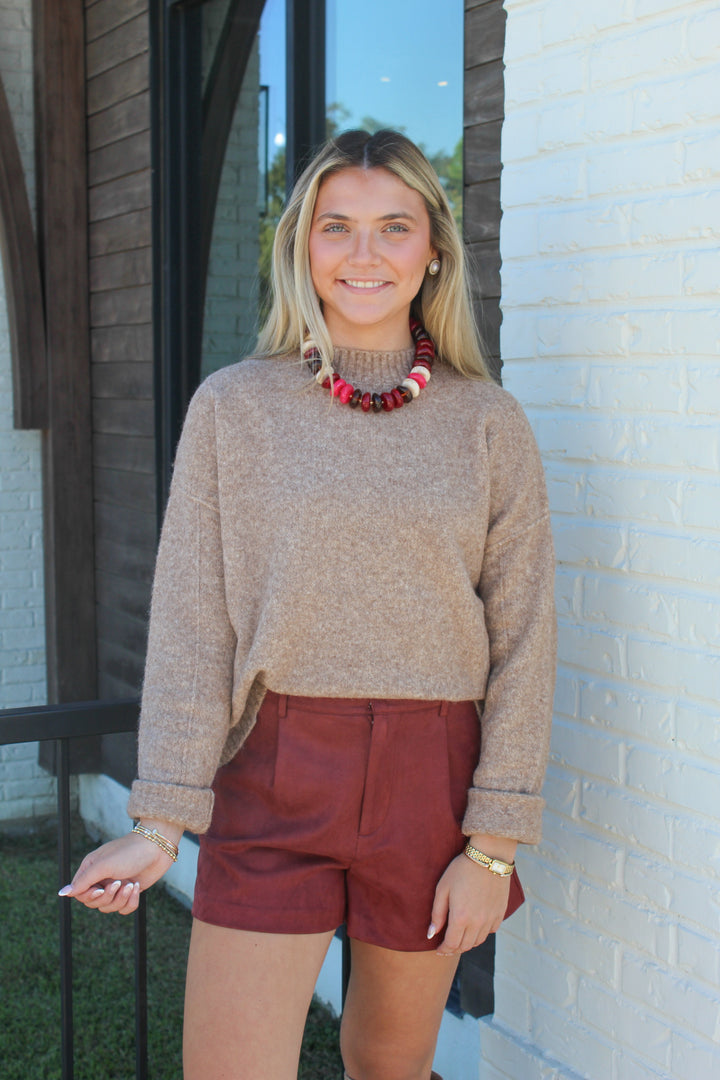 THE JUST RIGHT MOCHA MOCK NECK SWEATER