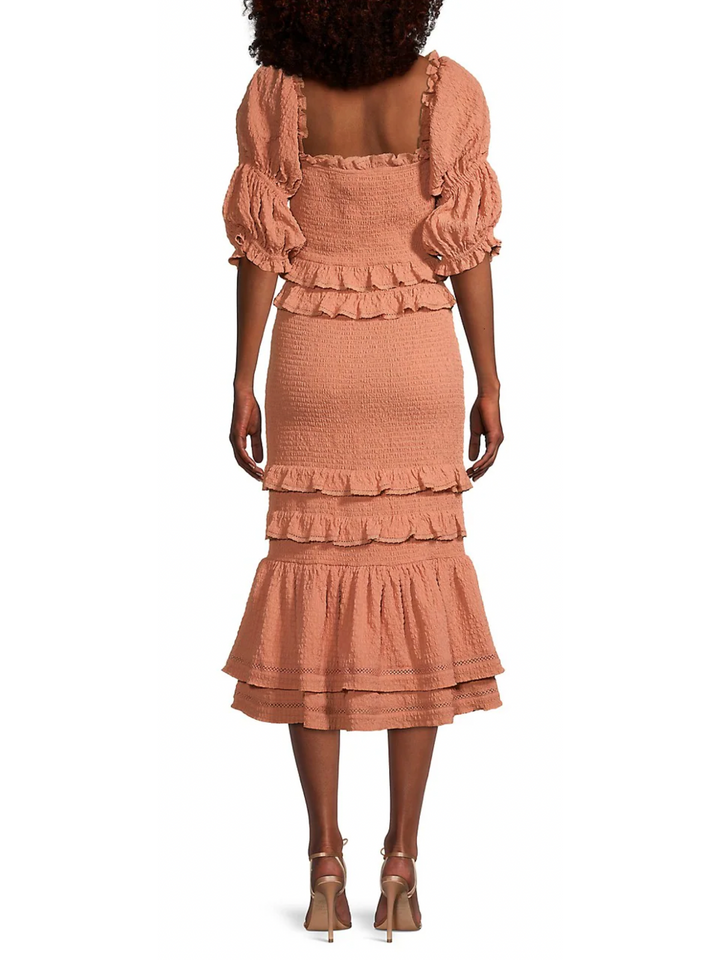 SEASHELL RUFFLE MIDI DRESS