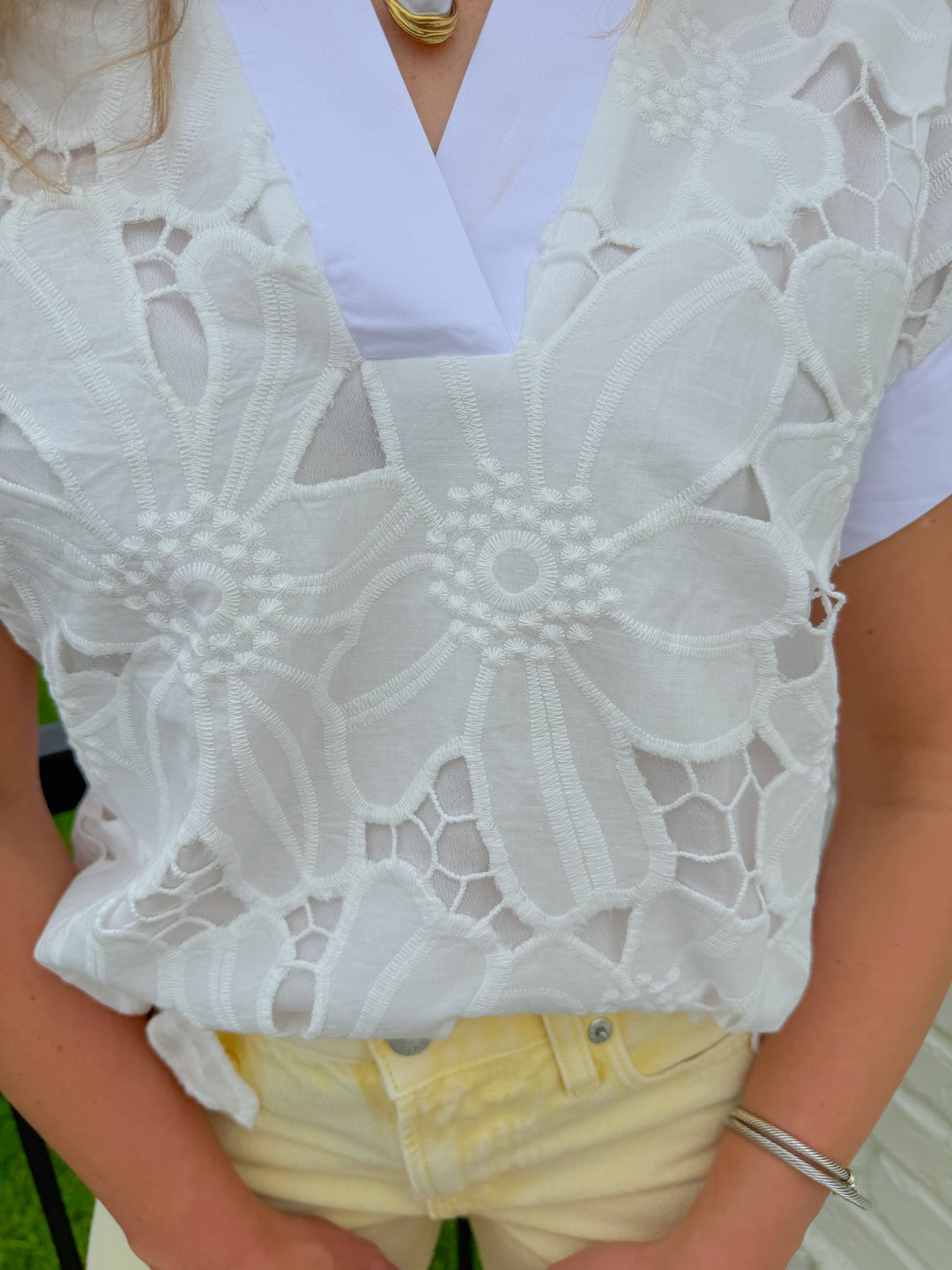 TIMELESS WHITE EYELET EMBROIDERED TOP