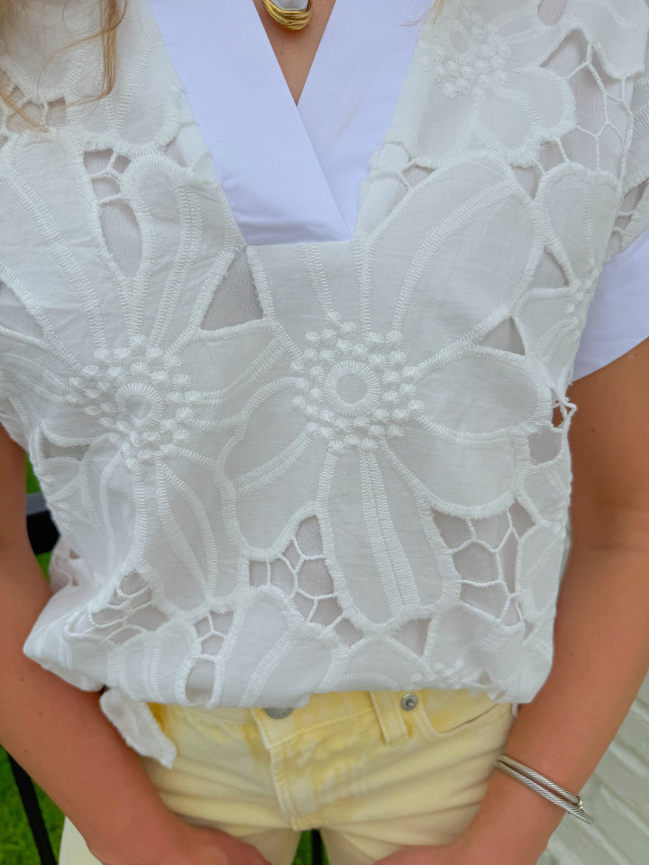 TIMELESS WHITE EYELET EMBROIDERED TOP