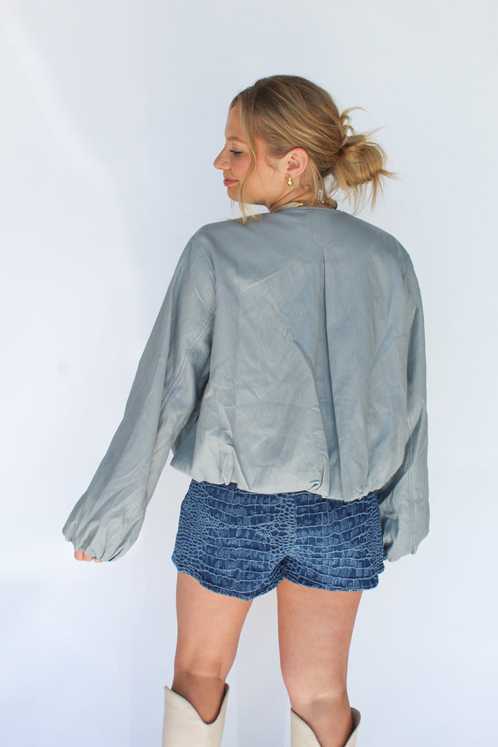 THE BLUE HAZE FAUX LEATHER ZIP UP JACKET