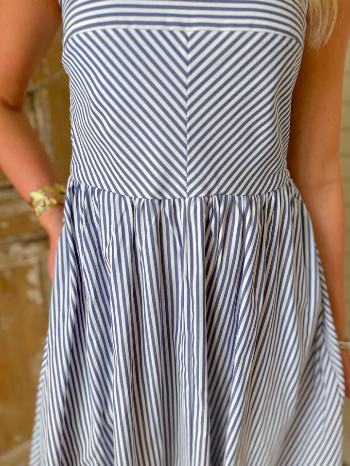THE ELISE PINSTRIPE MIDI DRESS