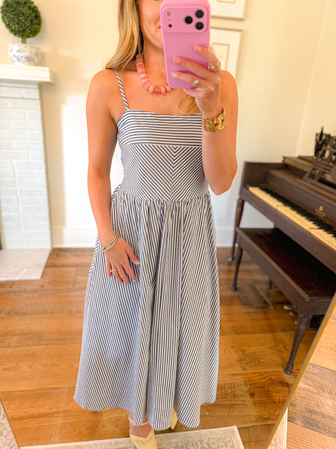 THE ELISE PINSTRIPE MIDI DRESS