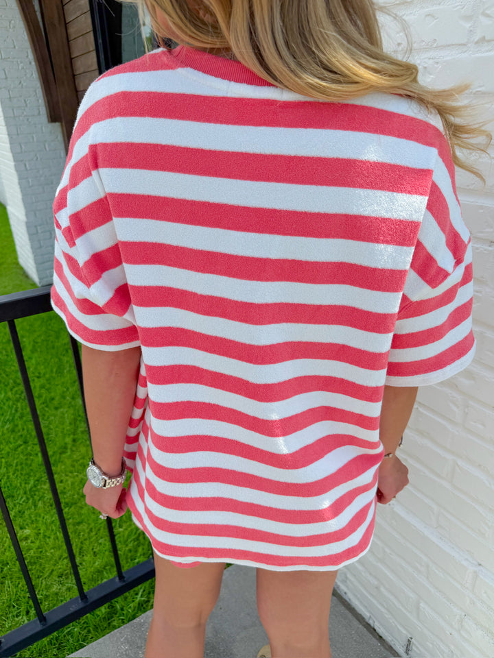 SET THE MOOD STRIPED TERRYCLOTH MATCHING SET TOP
