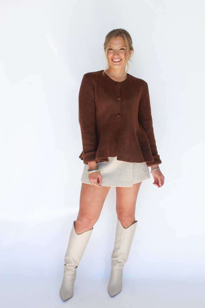 MARIELLE FLARE BOTTOM BROWN SWEATER