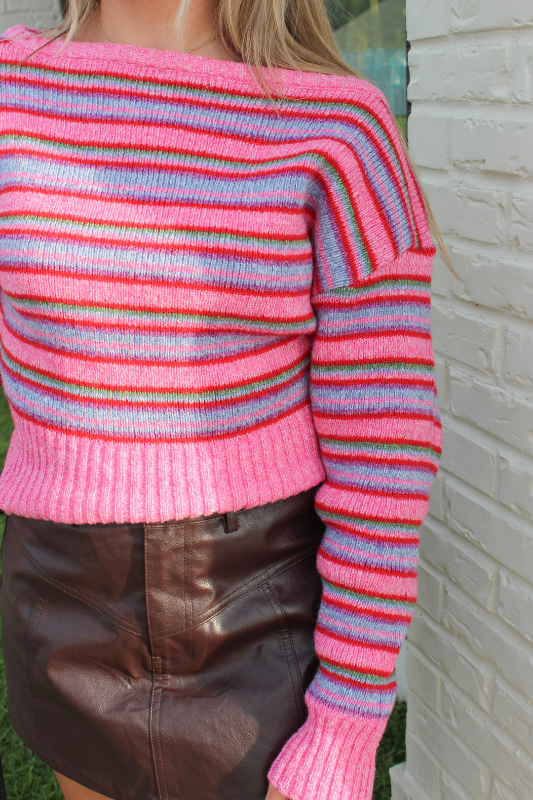 PINK ABOUT IT OFF THE SHOULDER SWEATER