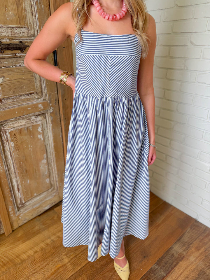 THE ELISE PINSTRIPE MIDI DRESS