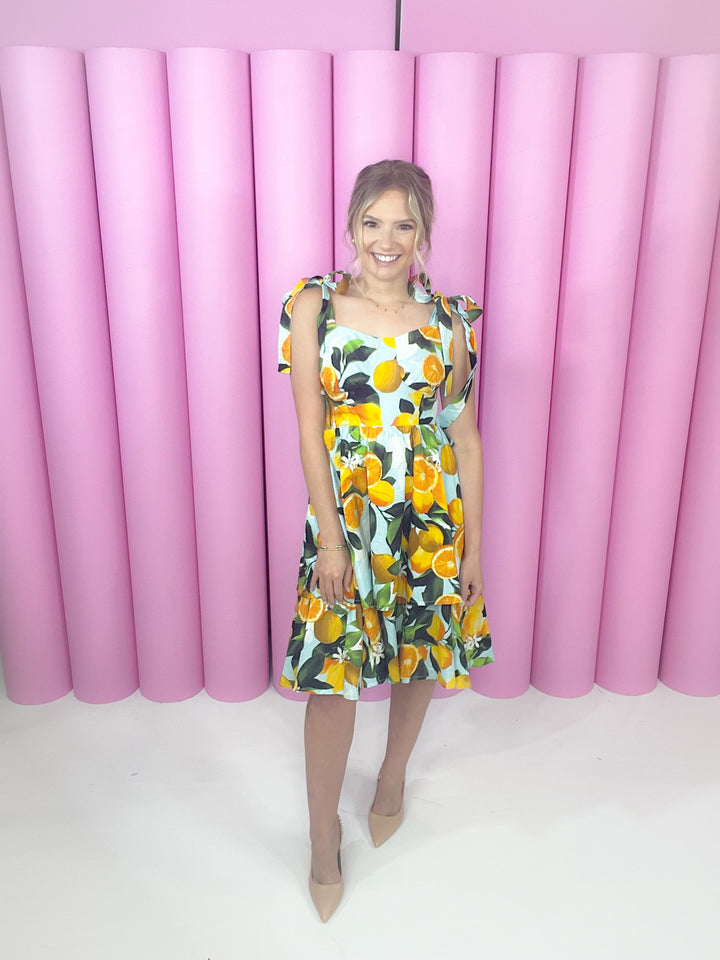 LEMON POPLIN BELTED DRESS