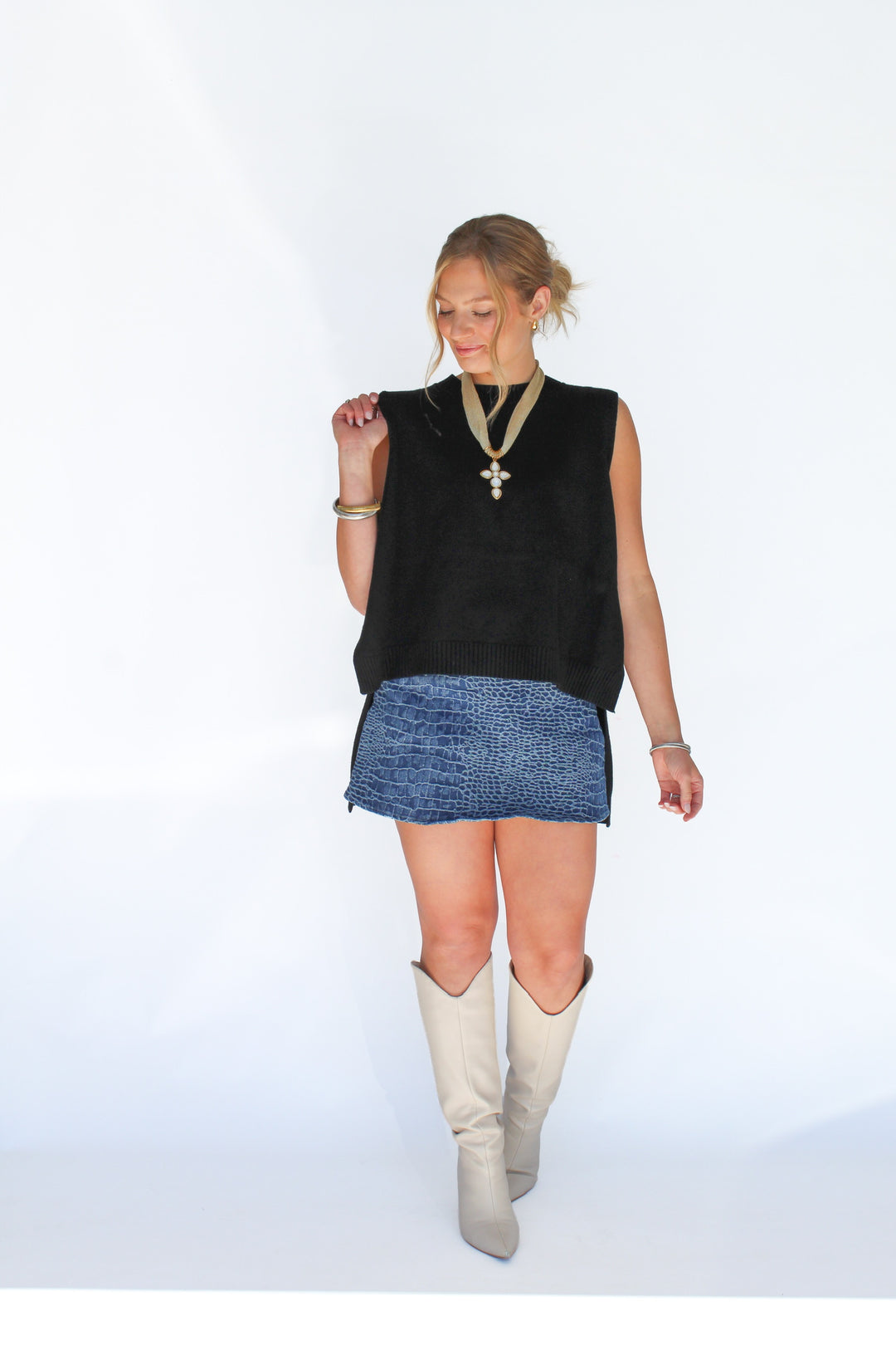 CAMILA HIGH-LOW SLEEVELESS KNIT TANK