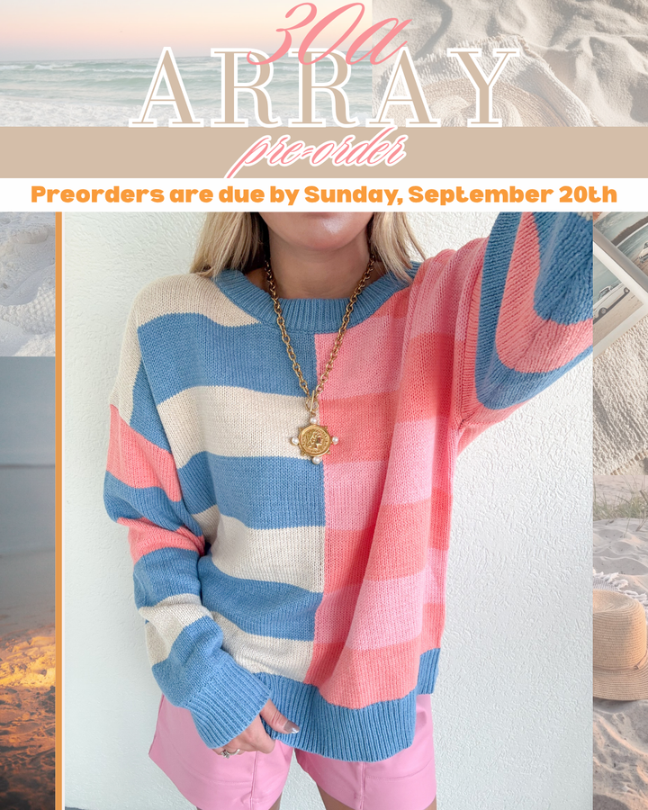 PRE-ORDER: BLUE + PINK COLORBLOCK SWEATER