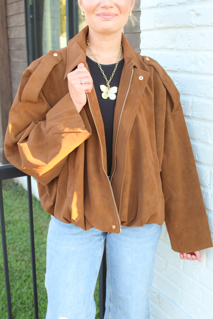 OUT AND ABOUT MOCHA BOMBER JACKET