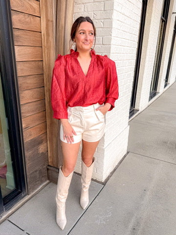 RED ROMANCE TEXTURE BLOUSE