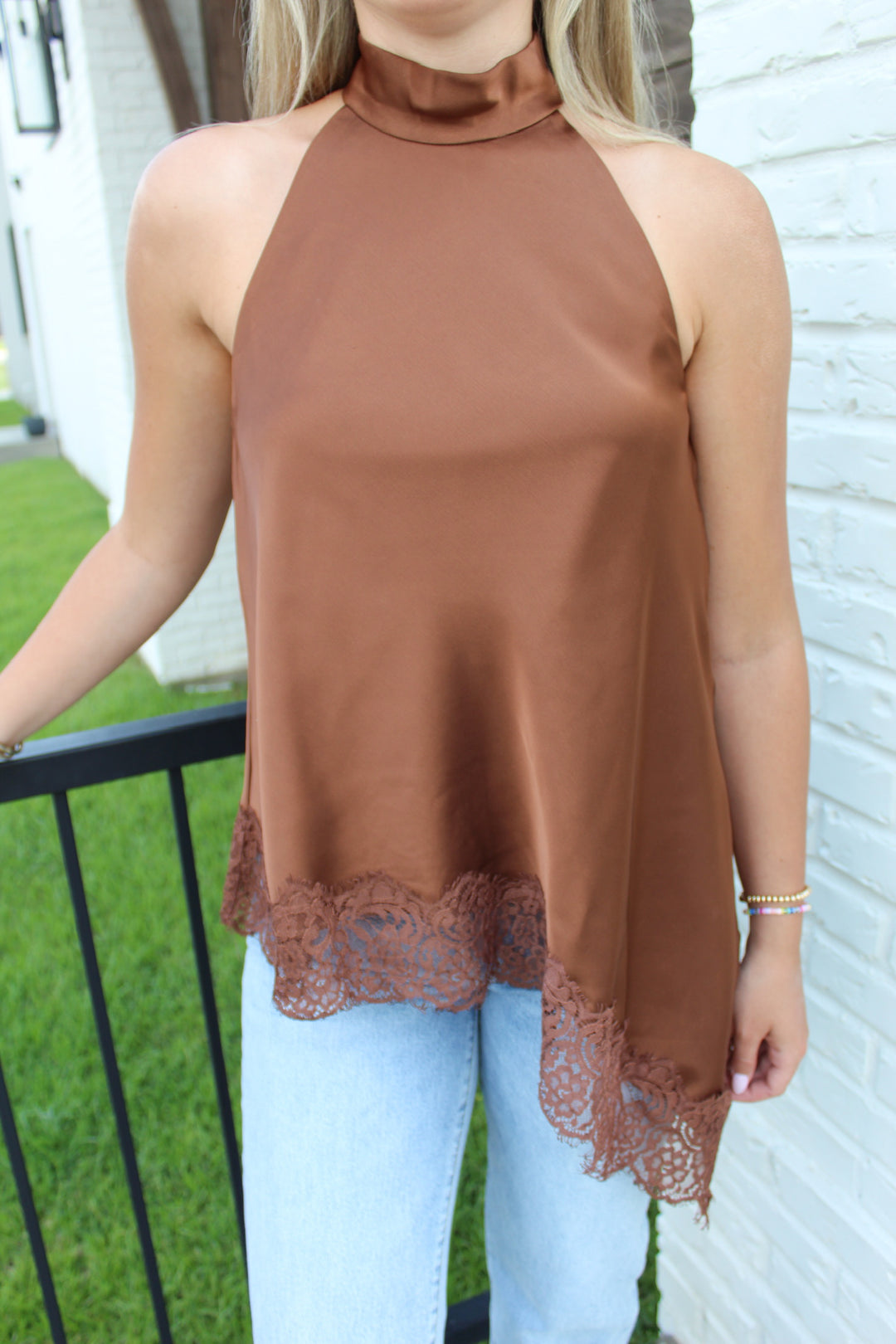 HEART EYES LACE LINED ASYMMETRICAL HALTER NECK