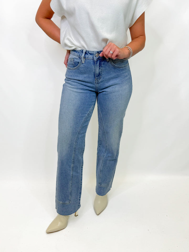 FRAMED UP MID RISE STRAIGHT LEG JEANS