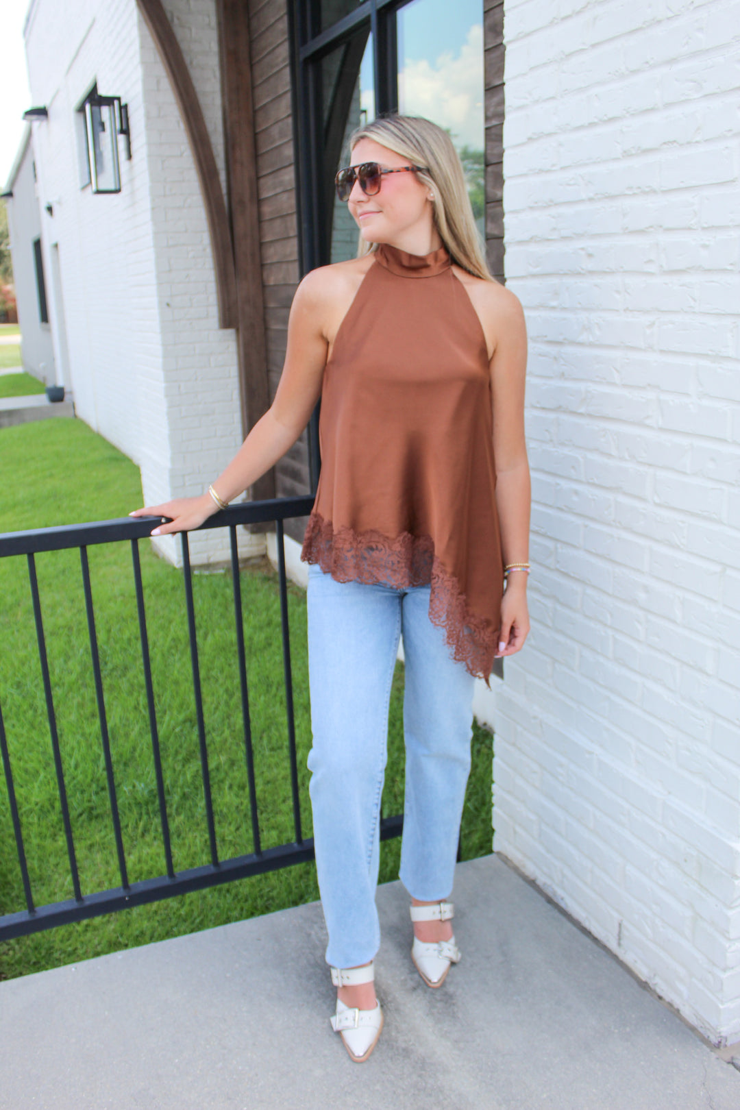 HEART EYES LACE LINED ASYMMETRICAL HALTER NECK