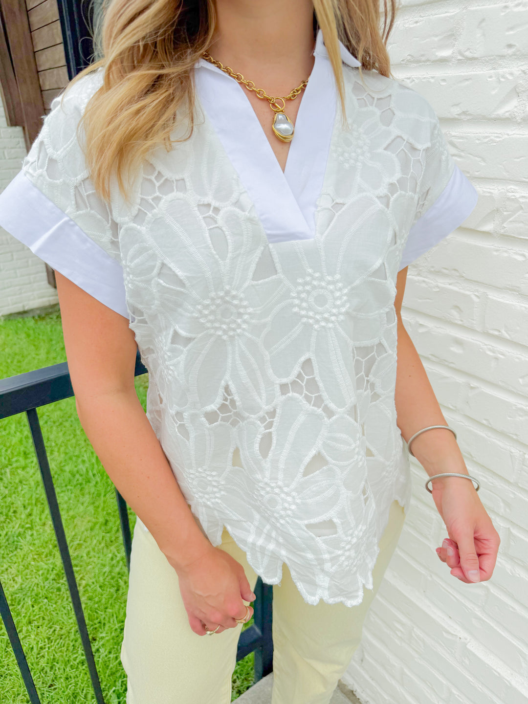 TIMELESS WHITE EYELET EMBROIDERED TOP