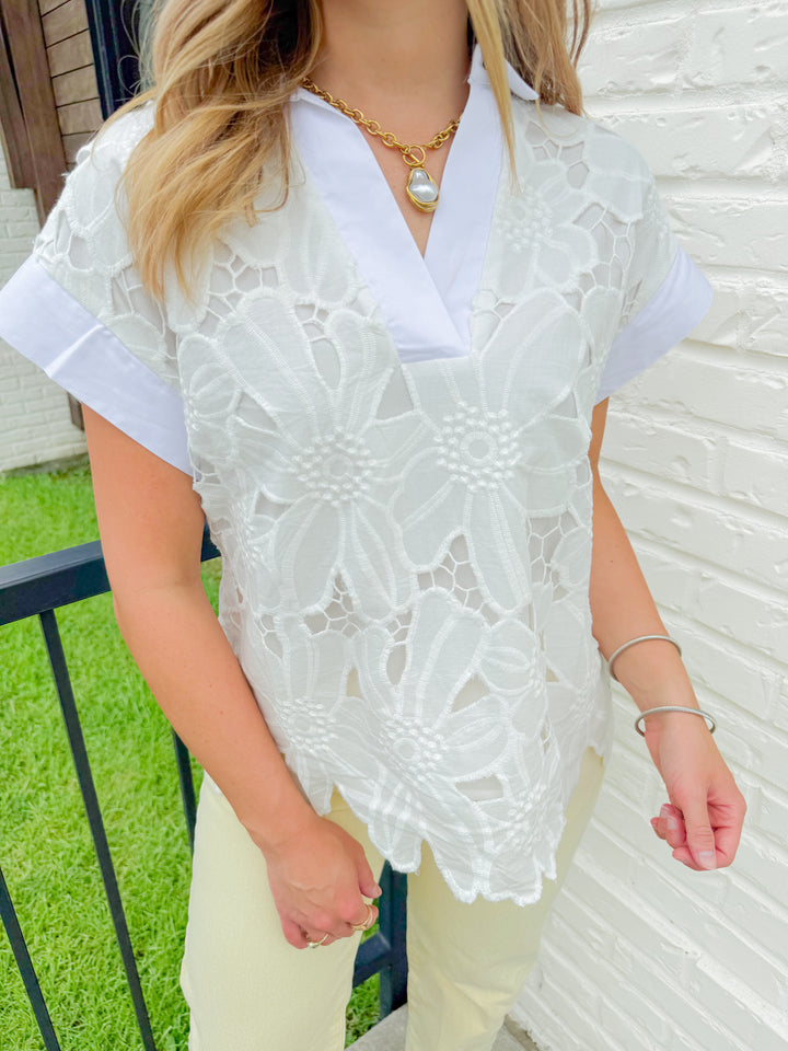 TIMELESS WHITE EYELET EMBROIDERED TOP