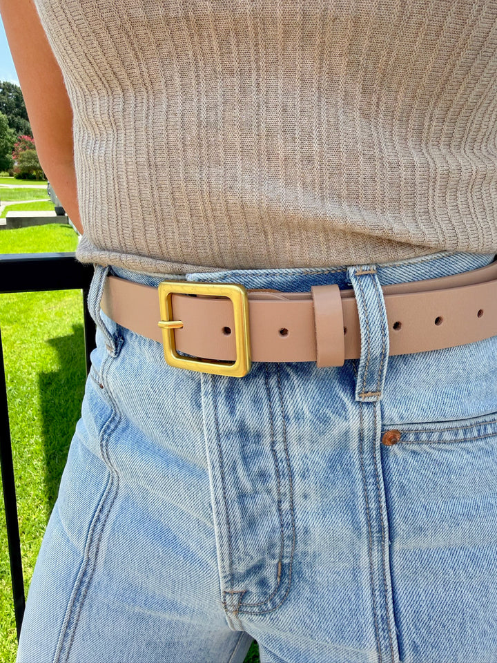 RENEE LEATHER SQUARE BUCKLE BELT