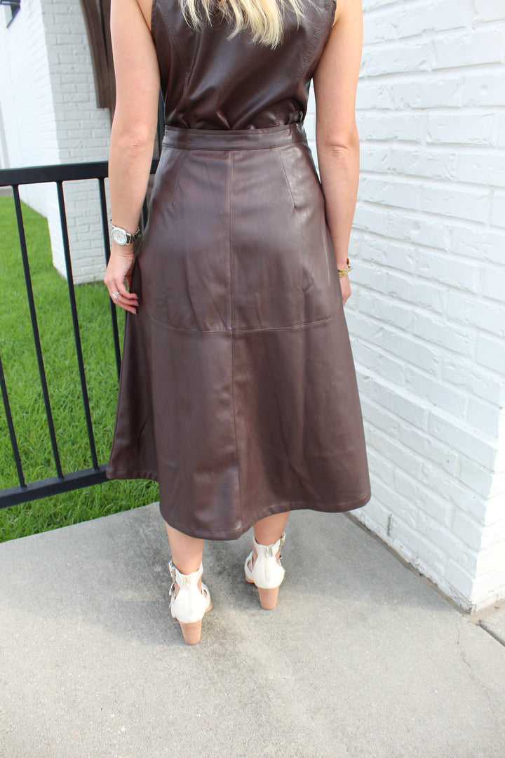 FAUX LEATHER MIDI SKIRT