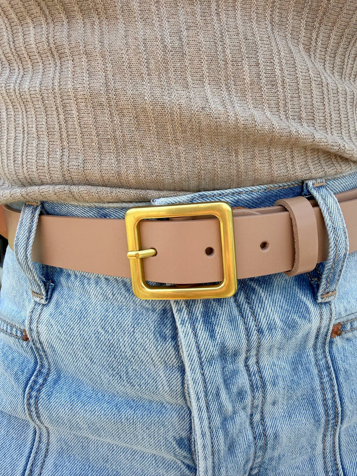 RENEE LEATHER SQUARE BUCKLE BELT