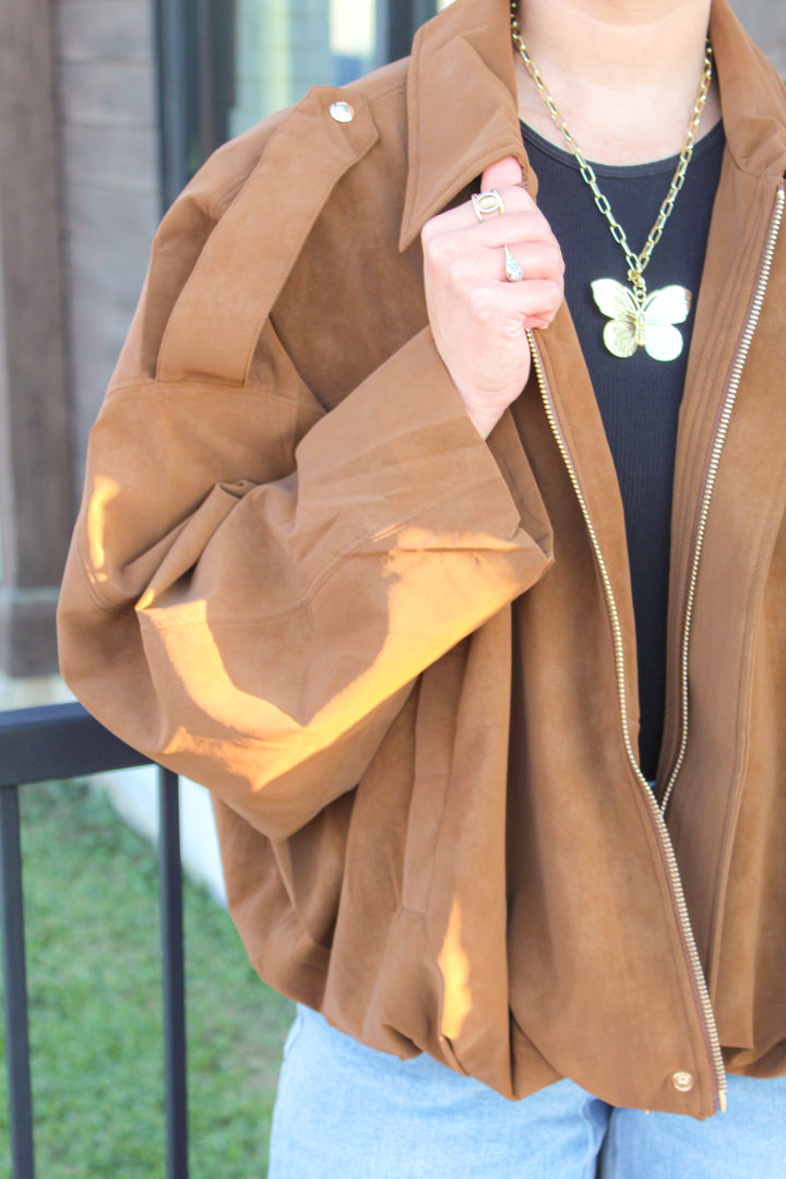 OUT AND ABOUT MOCHA BOMBER JACKET