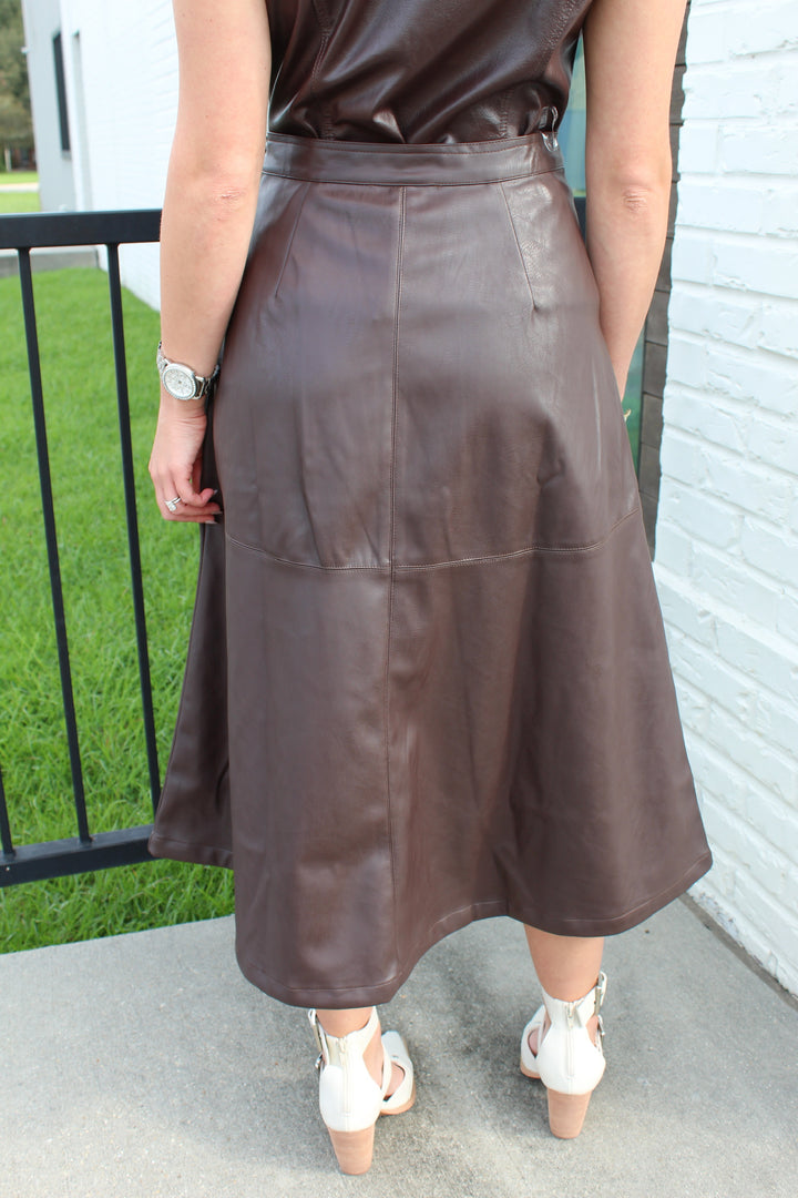 FAUX LEATHER MIDI SKIRT
