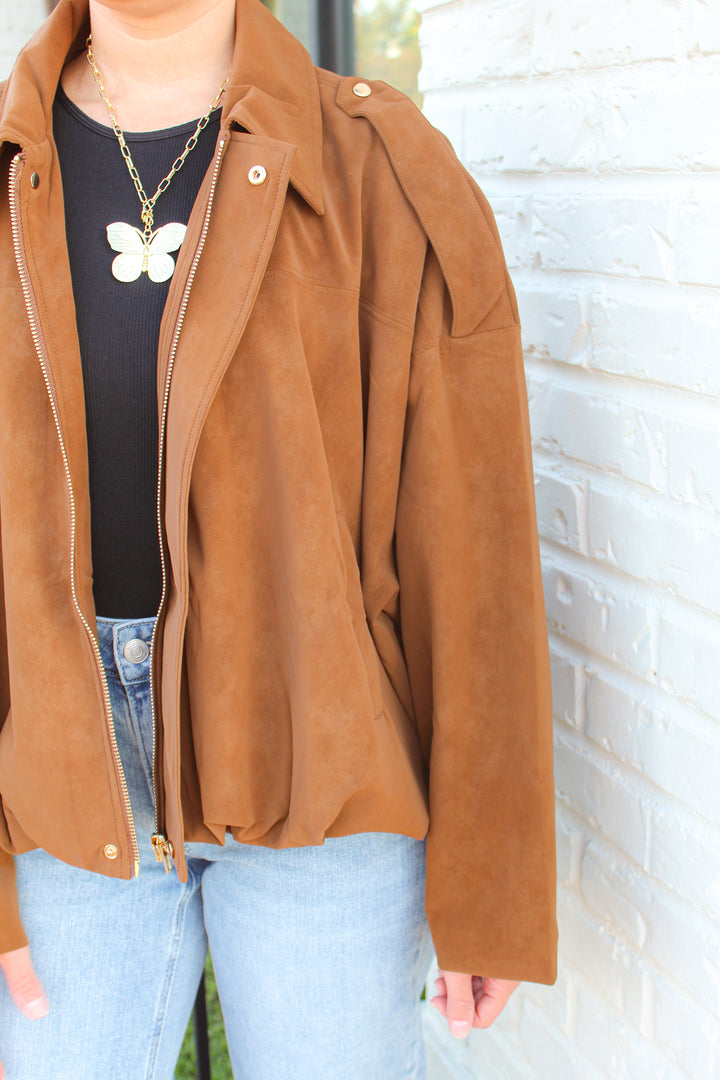 OUT AND ABOUT MOCHA BOMBER JACKET