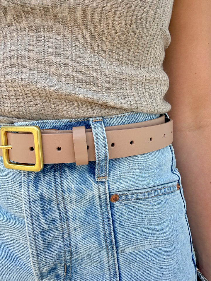 RENEE LEATHER SQUARE BUCKLE BELT