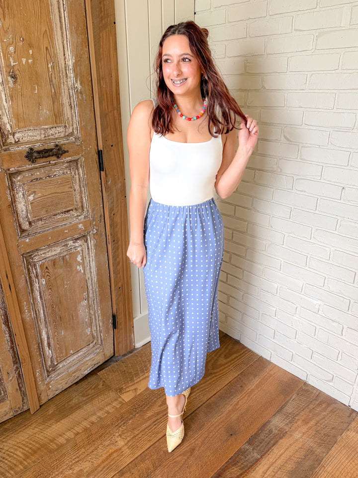 THE VIVIENNE POLKA DOT MIDI SKIRT