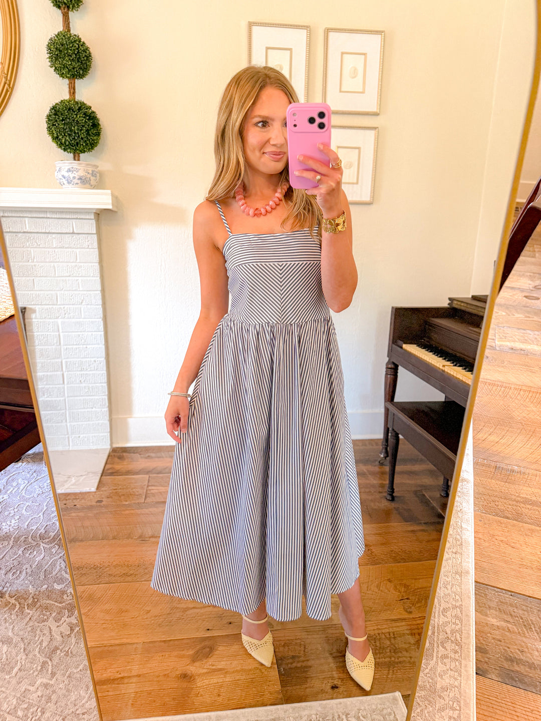 THE ELISE PINSTRIPE MIDI DRESS