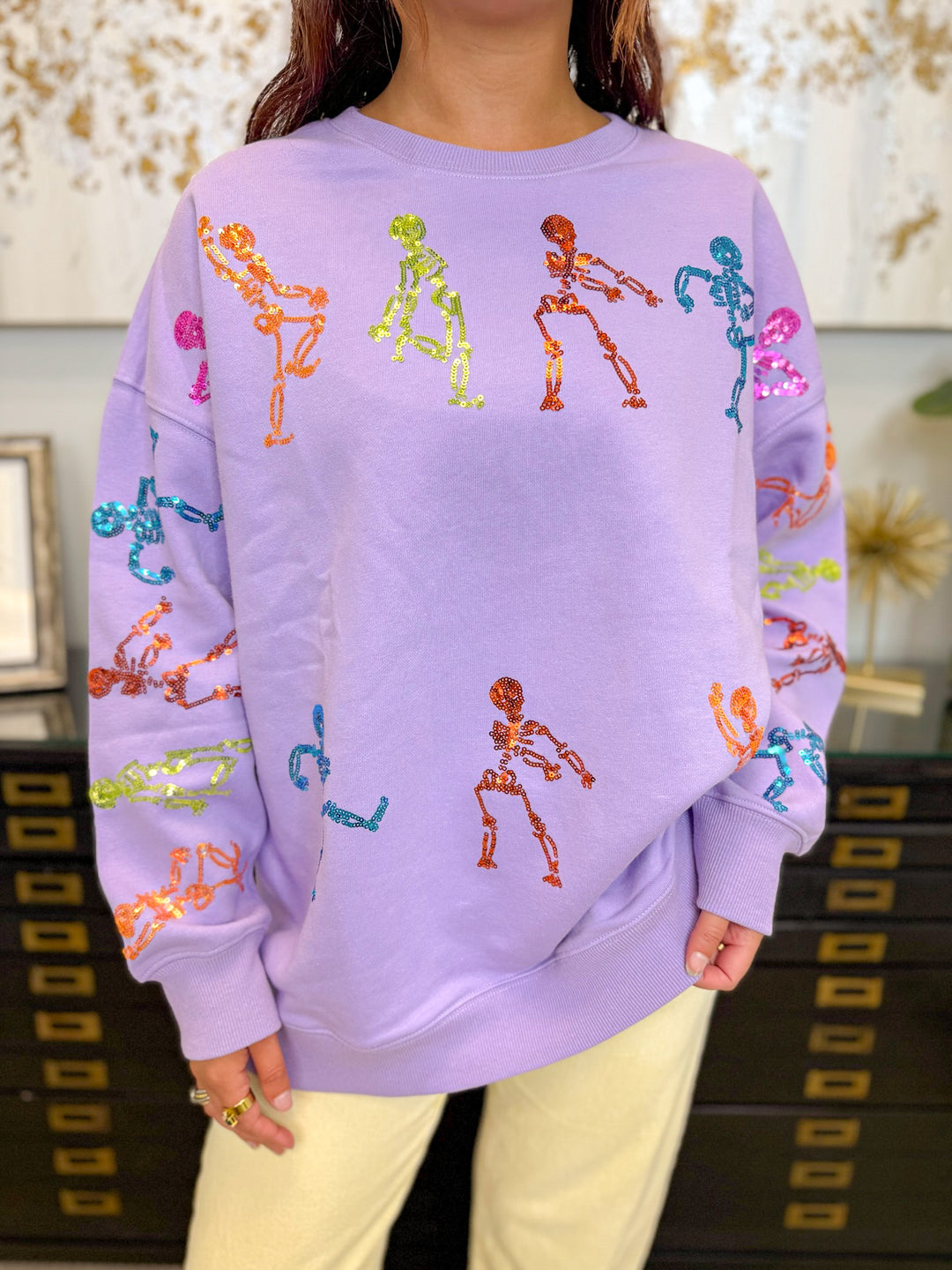 DANCING BONES SEQUIN SWEATSHIRT
