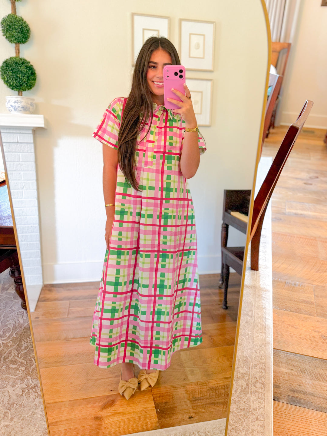 LIVE A LITTLE PLAID MIDI DRESS