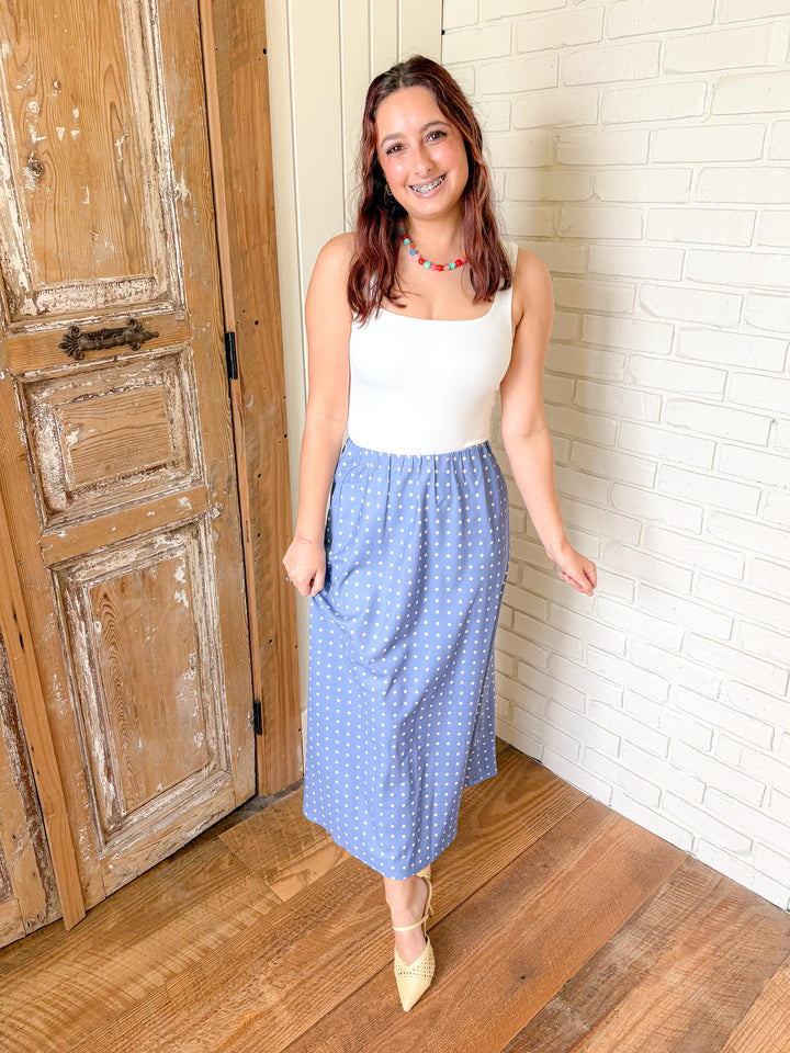 THE VIVIENNE POLKA DOT MIDI SKIRT