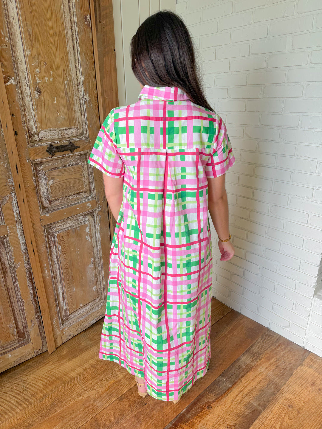 LIVE A LITTLE PLAID MIDI DRESS
