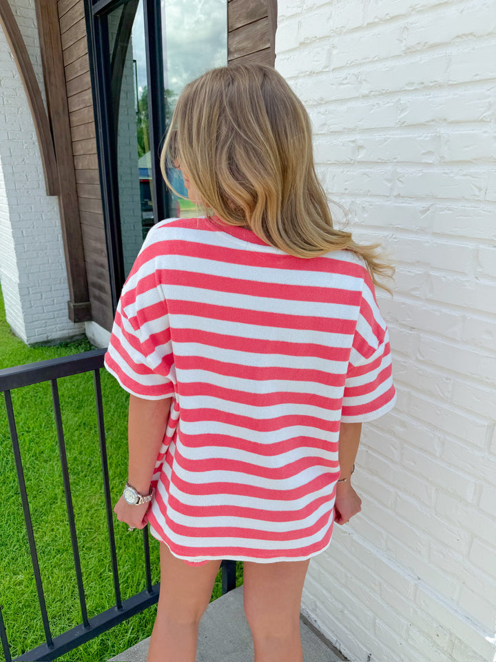 SET THE MOOD STRIPED TERRYCLOTH MATCHING SET TOP