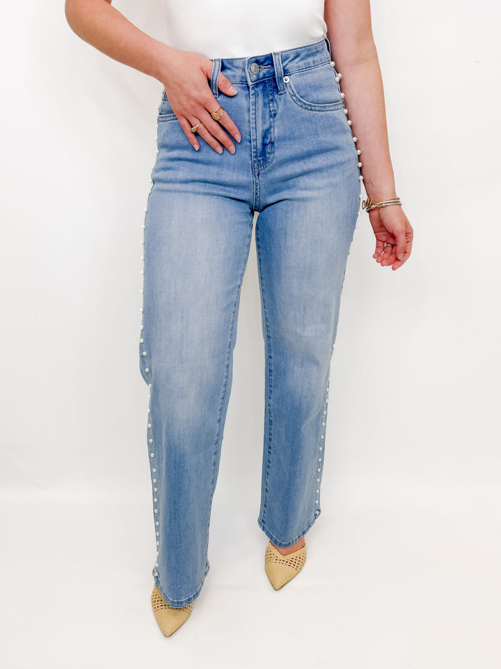 THE PEARL DETAIL WIDE LEG JEAN