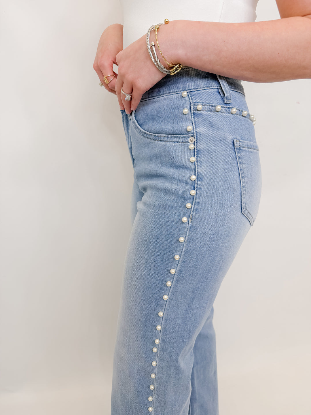 THE PEARL DETAIL WIDE LEG JEAN