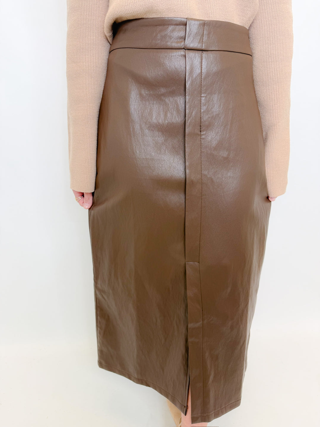 CITY EDGE LEATHER MIDI SKIRT