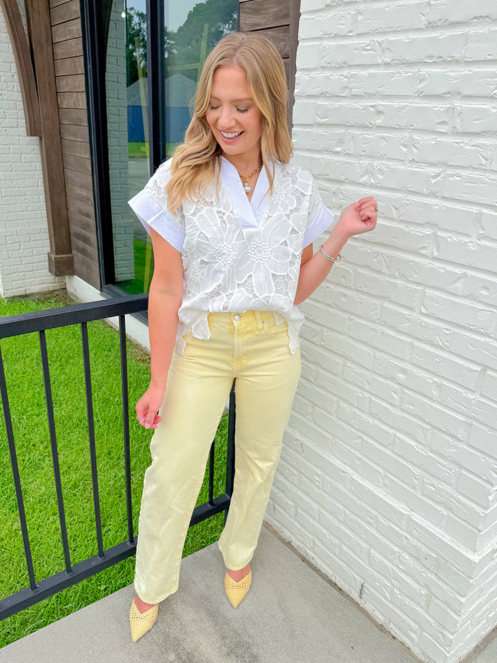 TIMELESS WHITE EYELET EMBROIDERED TOP